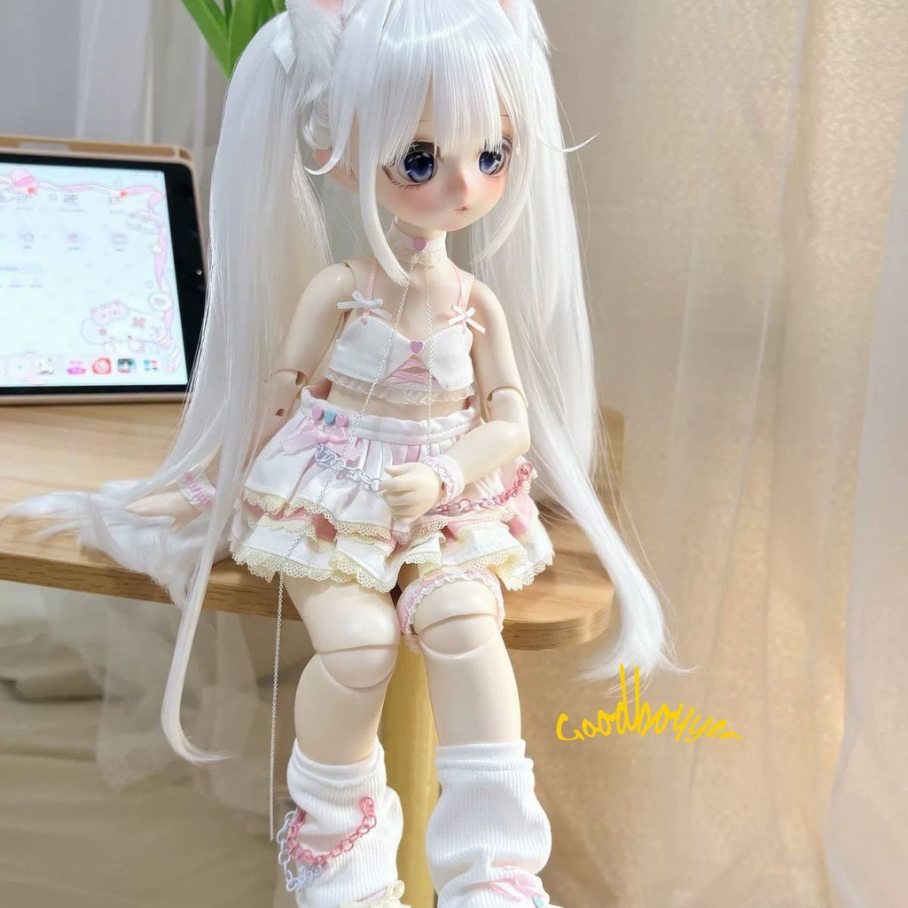 Custom 1/6 1/4 Puyoo BJD Clothes Outfit Sling Bra Skirt Choker Thigh Ring Socks Cover