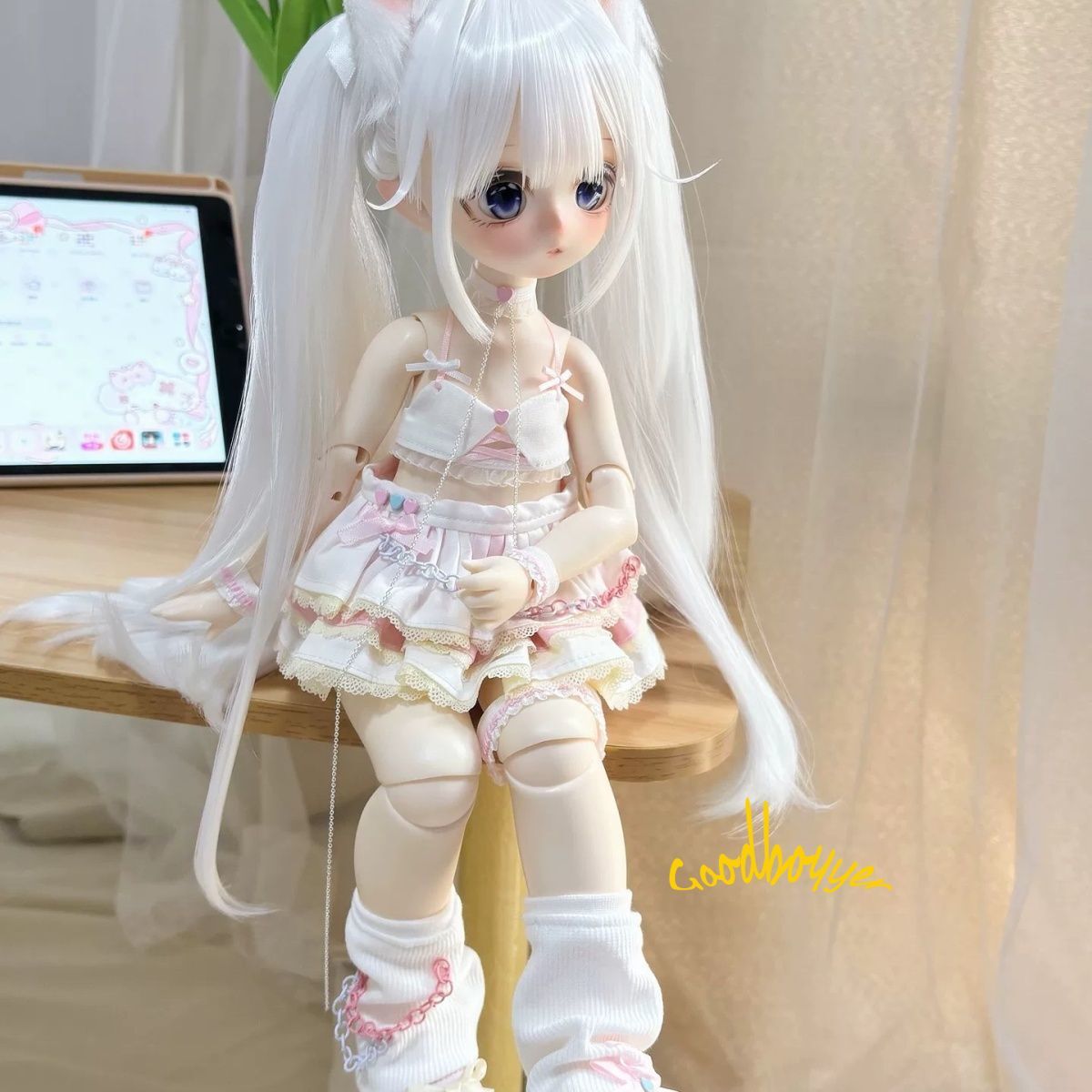 Custom 1/6 1/4 Puyoo BJD Clothes Outfit Sling Bra Skirt Choker Thigh Ring Socks Cover