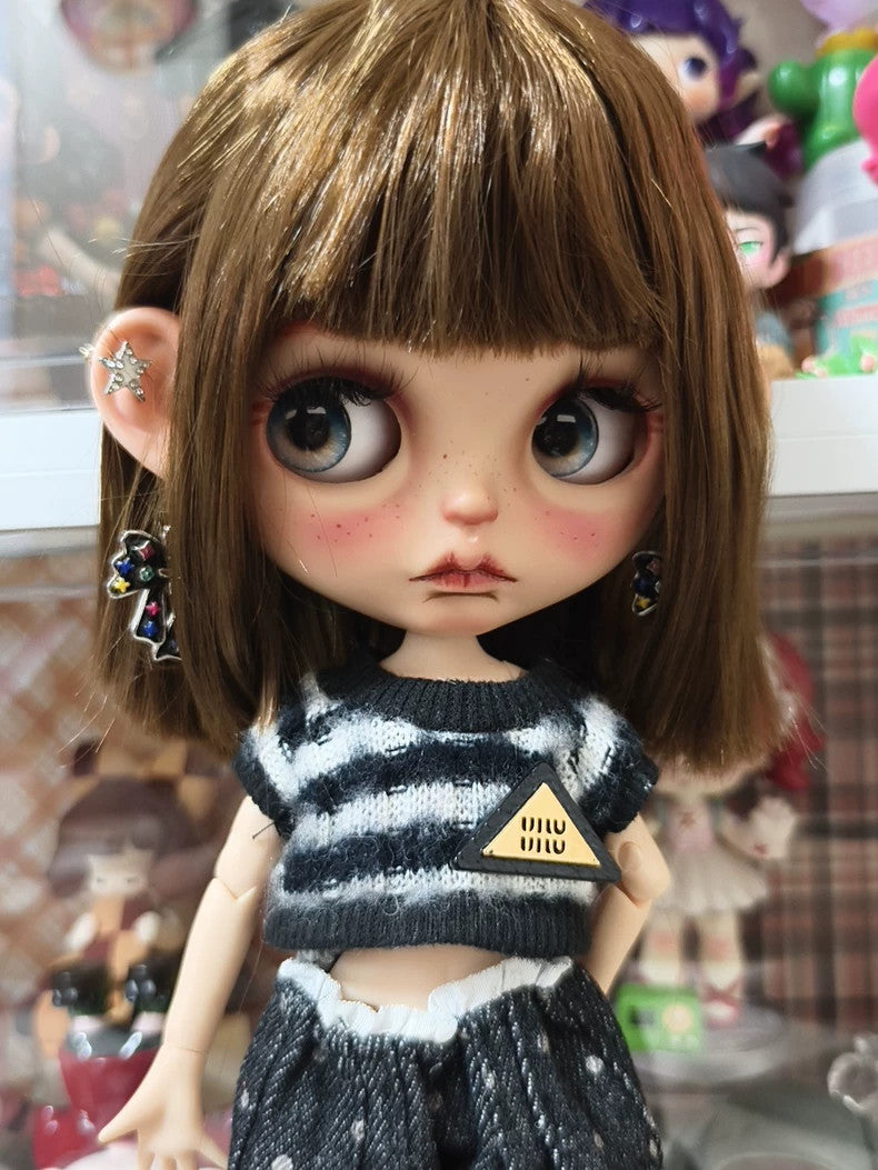 Blythe Doll 1/6 Tan Skin Custom With Clothes Wig Freckles BJD Doll Handmade Gift
