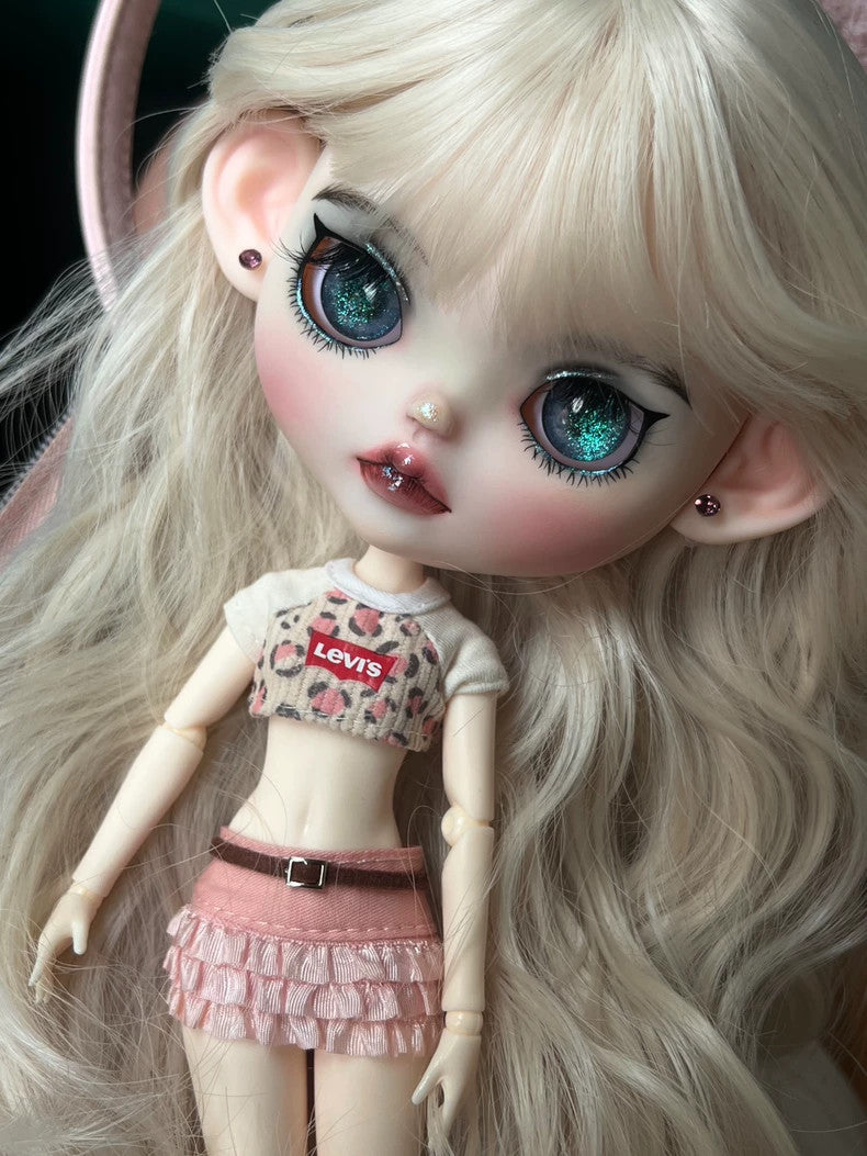Handmade Blythe Doll Customized With Outfits + Wig 1/6 Doll BJD OOAK Punk Girl