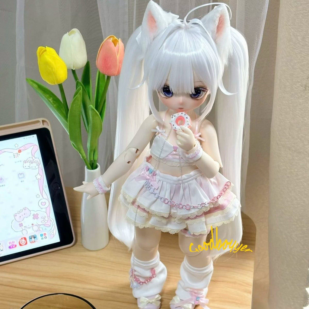 Custom 1/6 1/4 Puyoo BJD Clothes Outfit Sling Bra Skirt Choker Thigh Ring Socks Cover