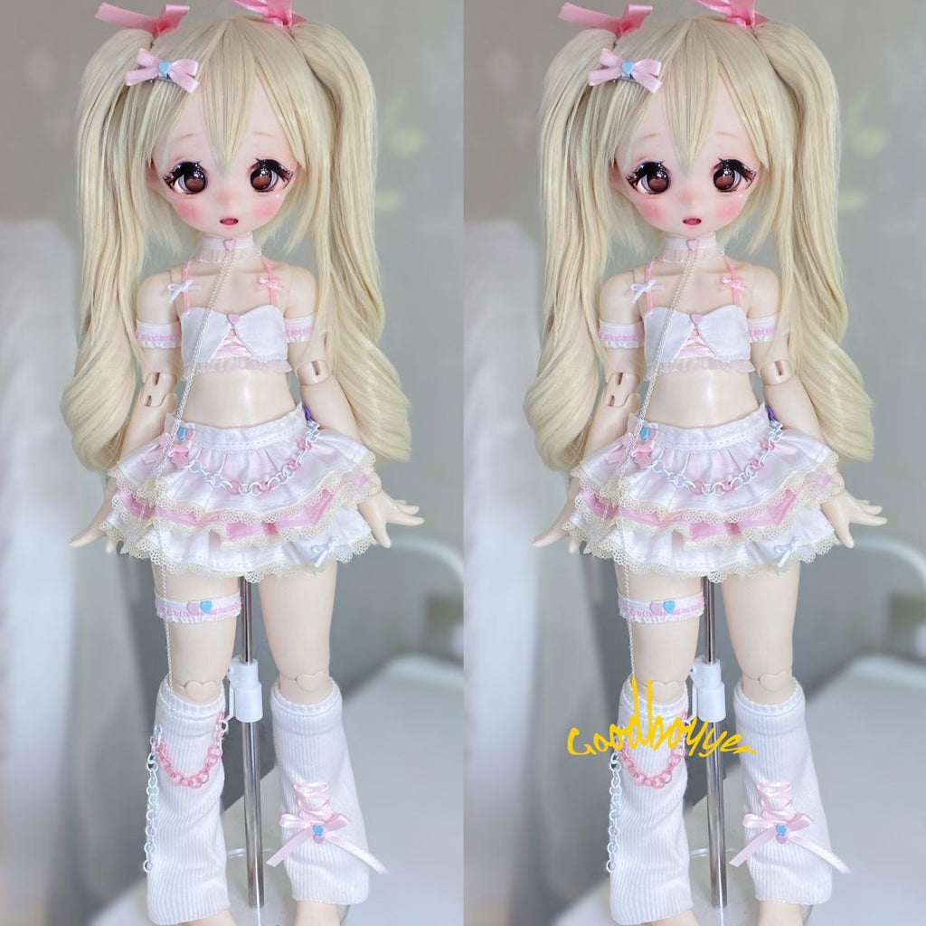 Custom 1/6 1/4 Puyoo BJD Clothes Outfit Sling Bra Skirt Choker Thigh Ring Socks Cover