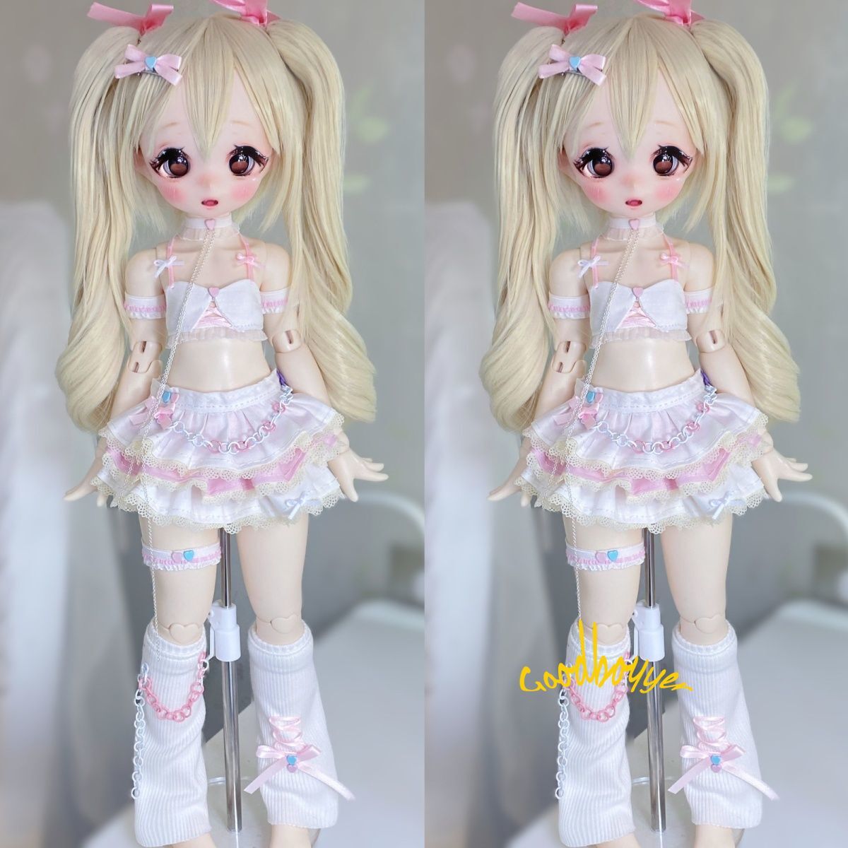 Custom 1/6 1/4 Puyoo BJD Clothes Outfit Sling Bra Skirt Choker Thigh Ring Socks Cover