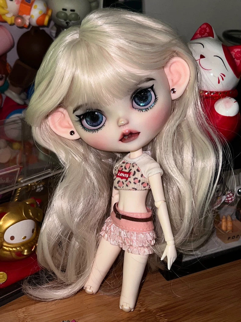 Handmade Blythe Doll Customized With Outfits + Wig 1/6 Doll BJD OOAK Punk Girl
