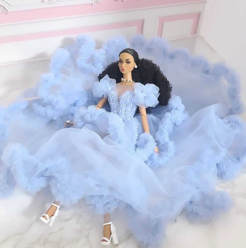 BJD Doll Clothes Blue Palace Veil Evening Dress For 1/6 Blythe BJD Doll OB24 22