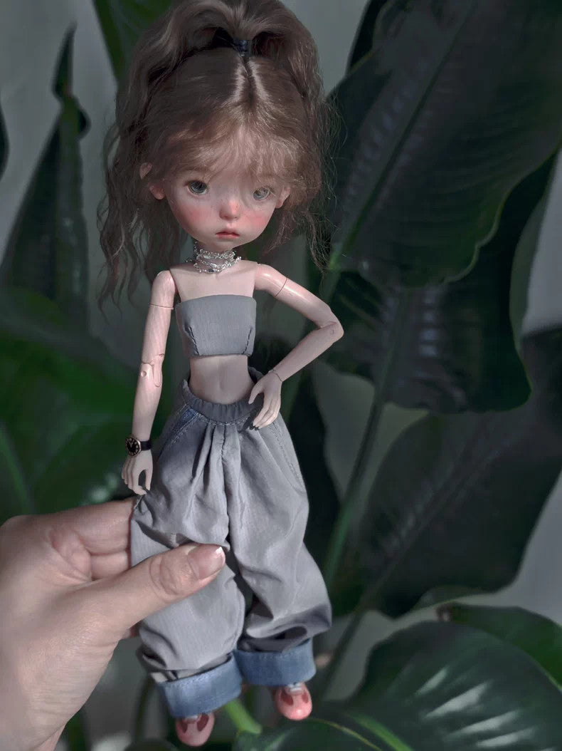 1/6 Full Set BJD Doll Jointed Face up Eyes Wig Clothes Landoudou Handmade Gift