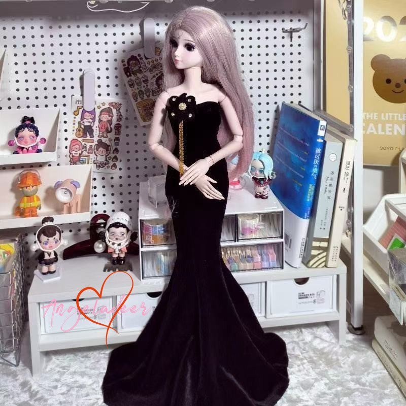1/6 1/4 1/3 BJD Clothes Outfit Strapless Long Mermaid Dress Black Evening Dress-