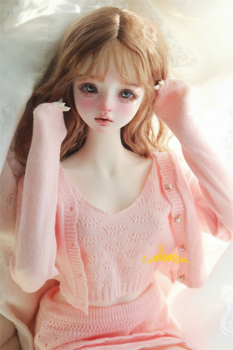 1/4 1/3 BJD Clothes Knitted Crop Top + Cardigan + Skirt Red Pink Blue Yellow