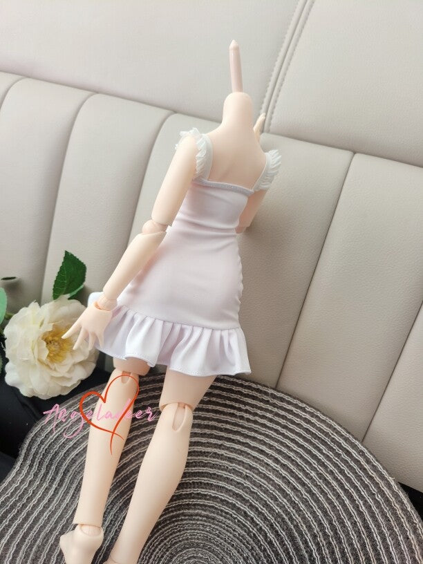 1/4MSD Puyoo 1/3SD SID EID BJD Doll Clothes Ruffles Wrinkle White Short Dress-
