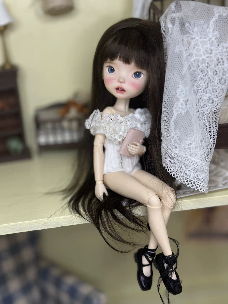 BJD Wig For 1/6 BJD Doll Soft Long Straight Brown Mohair Hair Handmade DIY Gift-