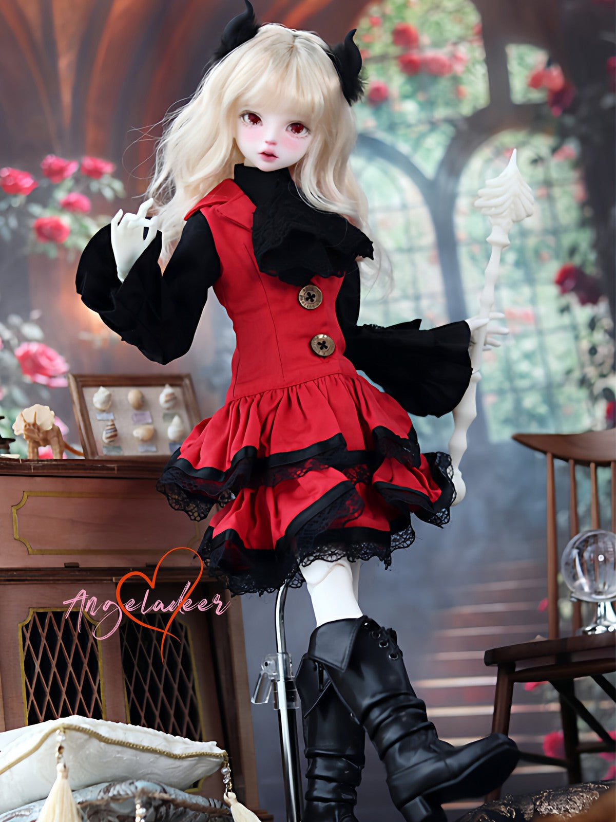 1/4 1/3 BJD Clothes Doll Outfit Shirt + Sleeveless Jumper Dress + Neck Bow-