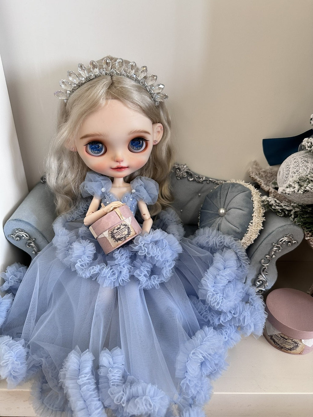 BJD Doll Clothes Blue Palace Veil Evening Dress For 1/6 Blythe BJD Doll OB24 22