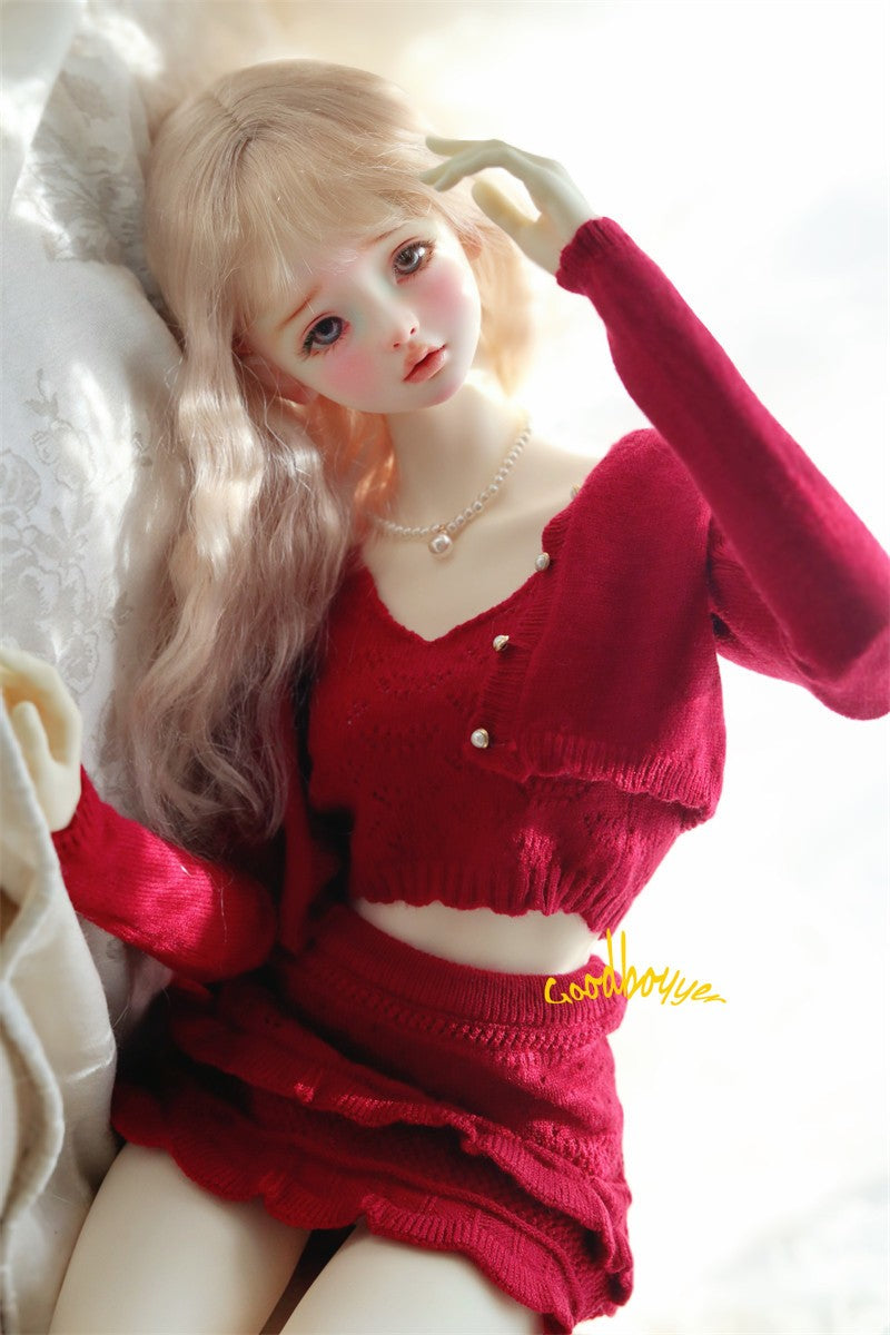 1/4 1/3 BJD Clothes Knitted Crop Top + Cardigan + Skirt Red Pink Blue Yellow