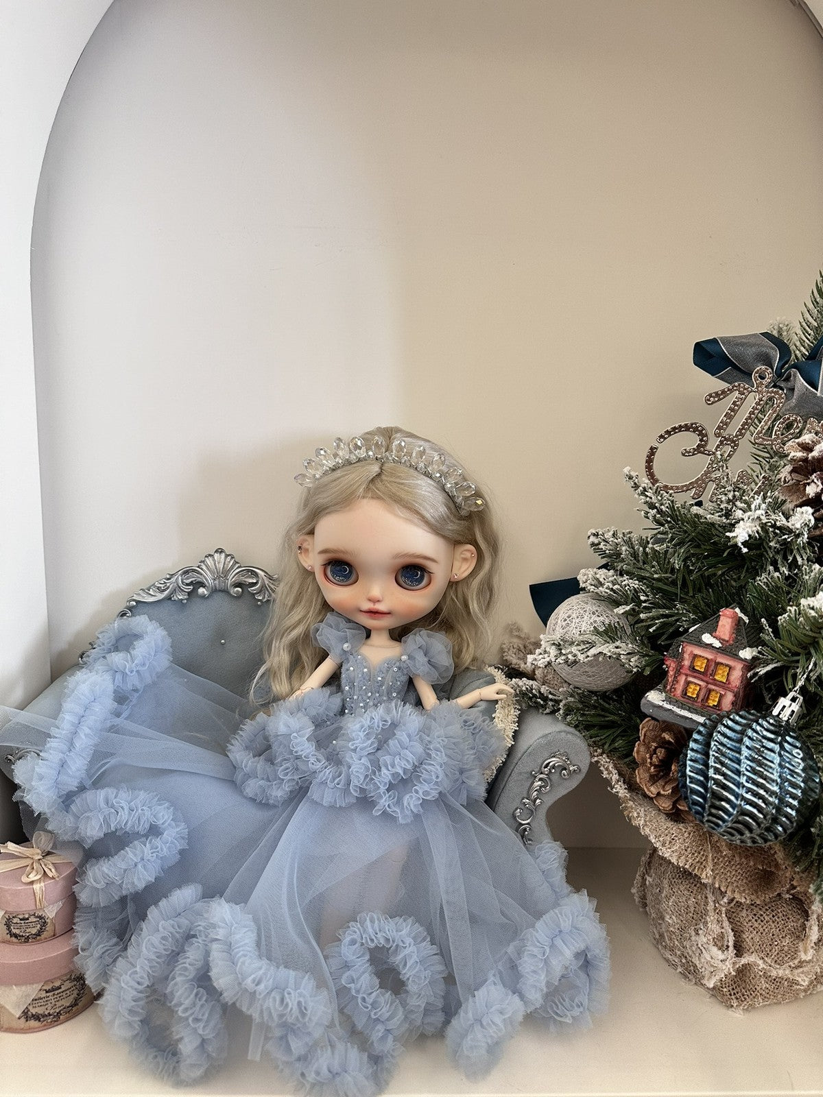BJD Doll Clothes Blue Palace Veil Evening Dress For 1/6 Blythe BJD Doll OB24 22