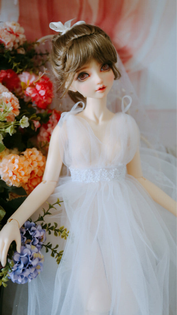 1/6 1/4 1/3 BJD Clothes Doll Outfit Translucent White Chiffon Dress+Waist Deco