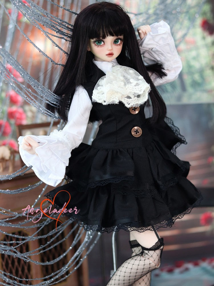 1/4 1/3 BJD Clothes Doll Outfit Shirt + Sleeveless Jumper Dress + Neck Bow-