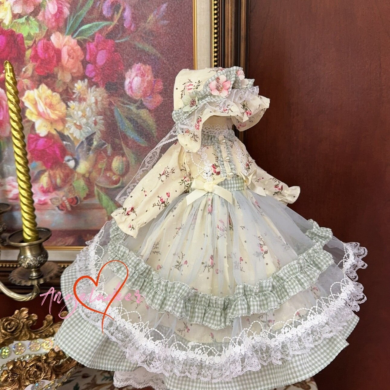 Blythe 1/6 1/4 Puyoo 1/3 BJD Doll Clothes Light Yellow Floral Lolita Dress Voile-
