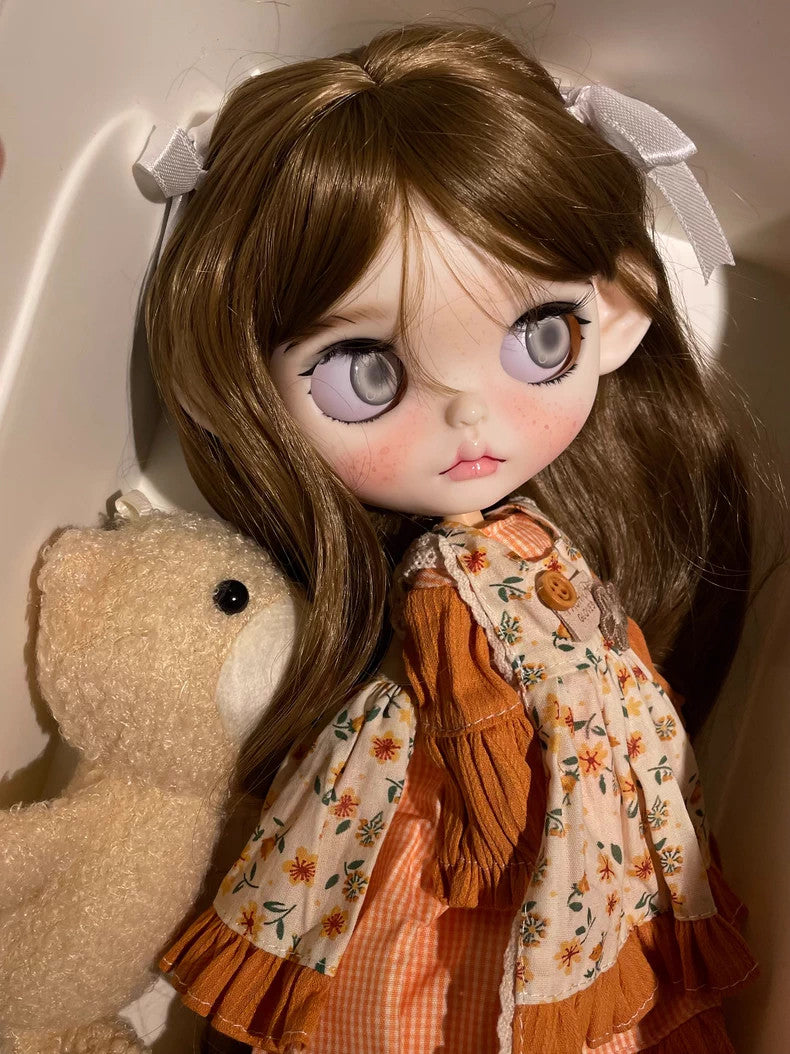 1/6 Blythe Doll With Outfits Wig Hair Eyes Freckles Girl BJD Dolls Handmade Gift