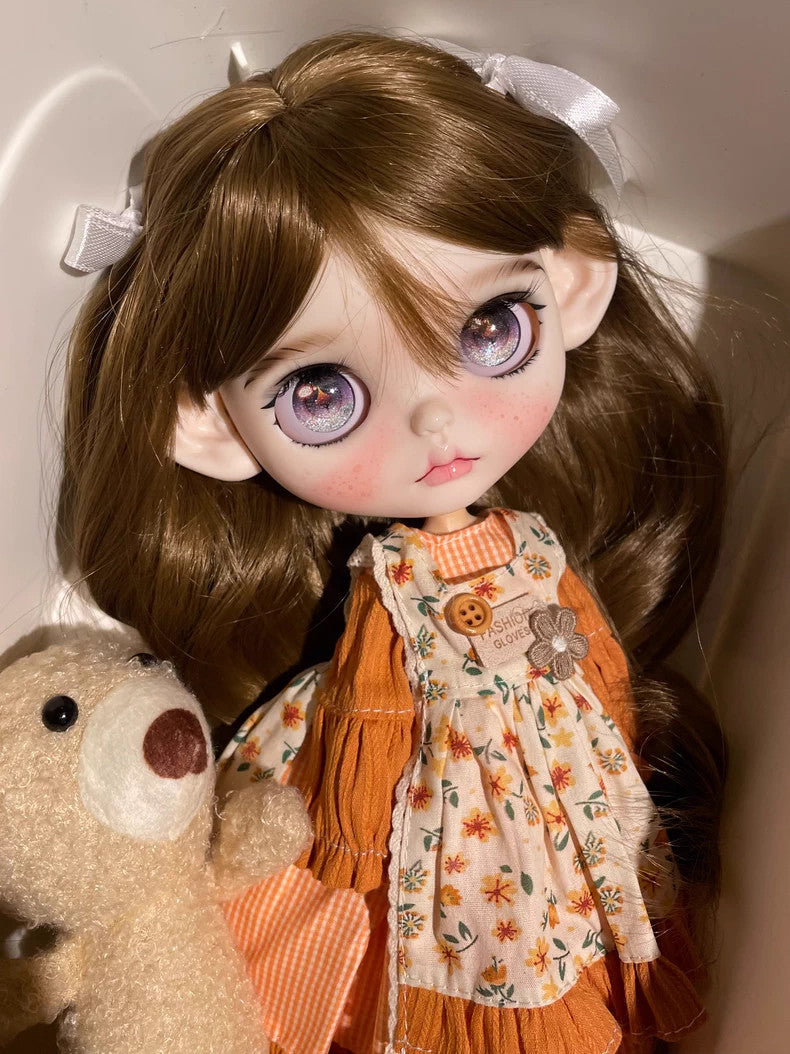 1/6 Blythe Doll With Outfits Wig Hair Eyes Freckles Girl BJD Dolls Handmade Gift