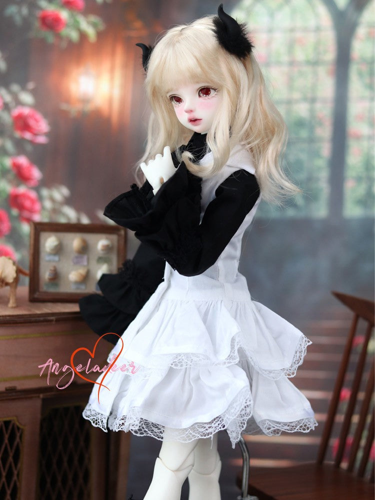1/4 1/3 BJD Clothes Doll Outfit Shirt + Sleeveless Jumper Dress + Neck Bow-