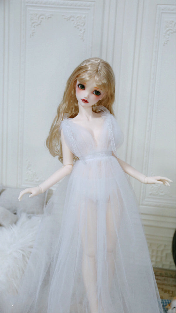1/6 1/4 1/3 BJD Clothes Doll Outfit Translucent White Chiffon Dress+Waist Deco