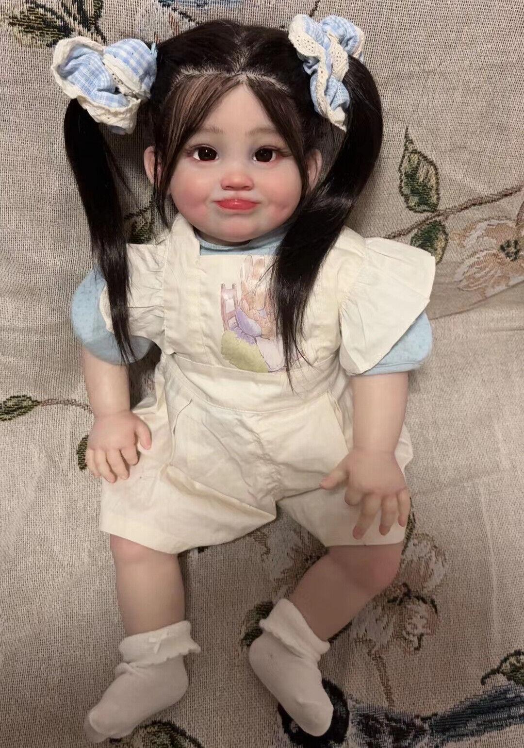 Custom Made 28in Lifelike Reborn Baby Dolls Devi  Realistic Hand-Rooted Hair Toddler Girl Art Gift