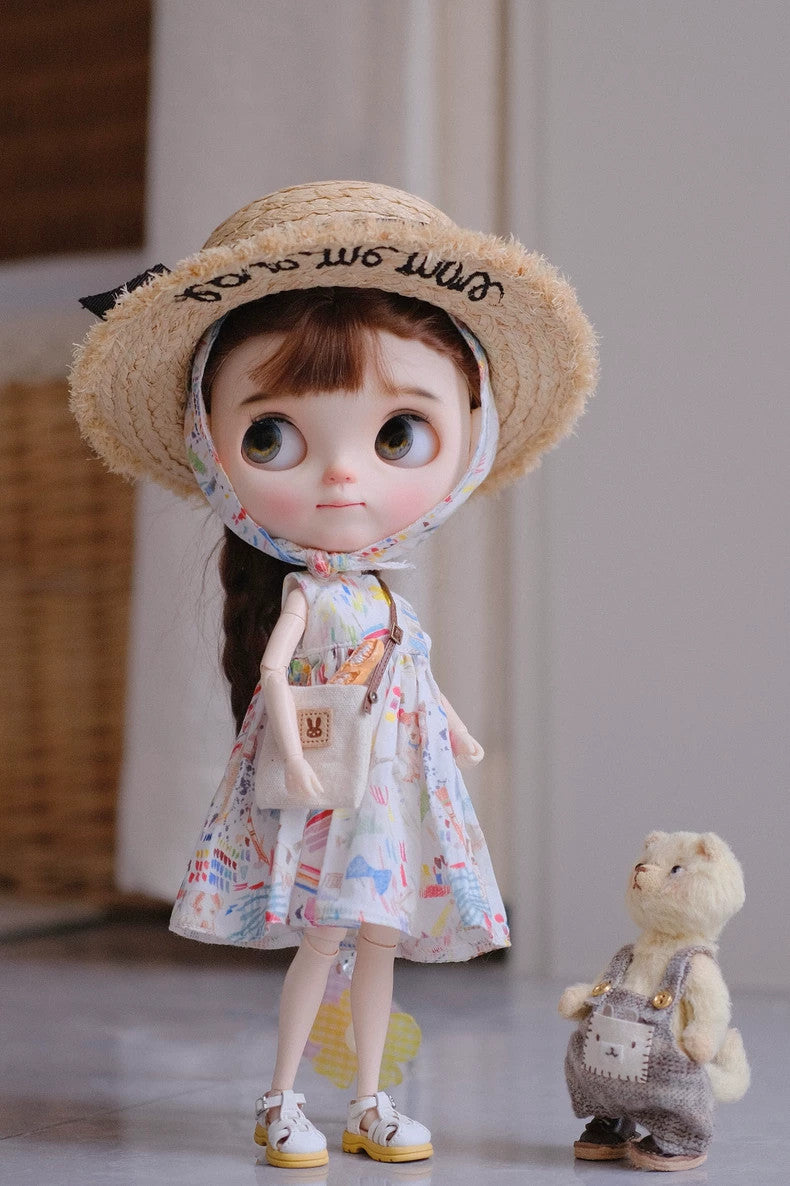 for blythe 1/6 BJD doll ob24 22 BJD Camisole Skirt Floral Plaids Suspender Dress