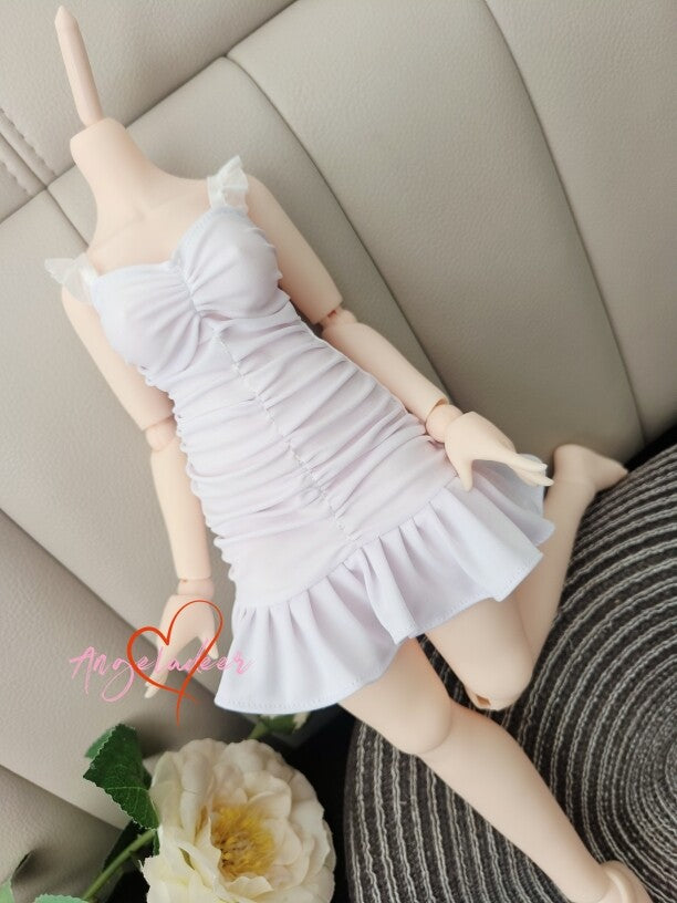 1/4MSD Puyoo 1/3SD SID EID BJD Doll Clothes Ruffles Wrinkle White Short Dress-