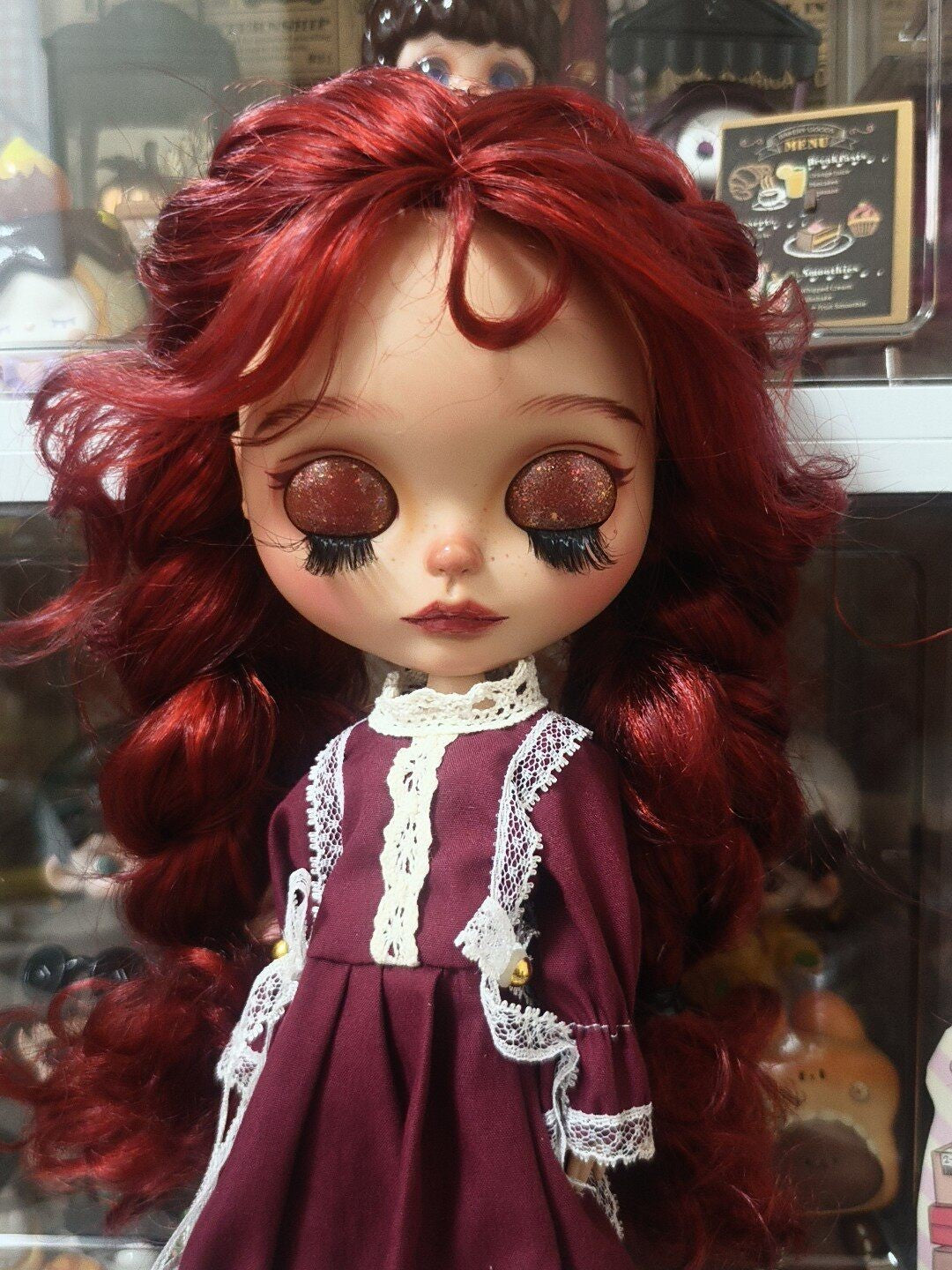 Custom Handmade Blythe Doll Full Set Outfits Red Wig Hair Girl 1/6 Doll BJD Gift
