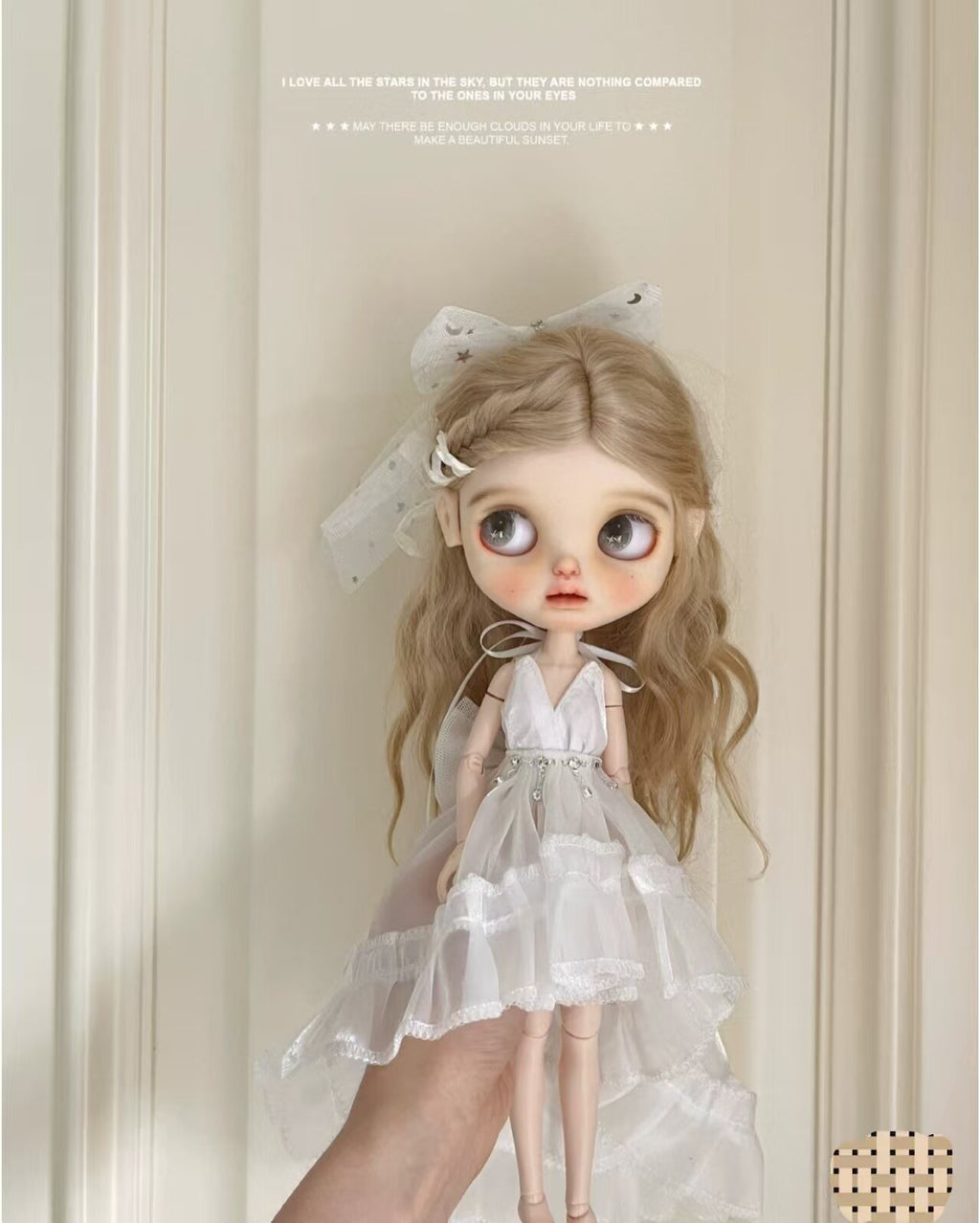 1/6 Blythe Ob24 Doll for BJD Clothes Hanging Neck Long Skirt +Headwear+Bow Dress