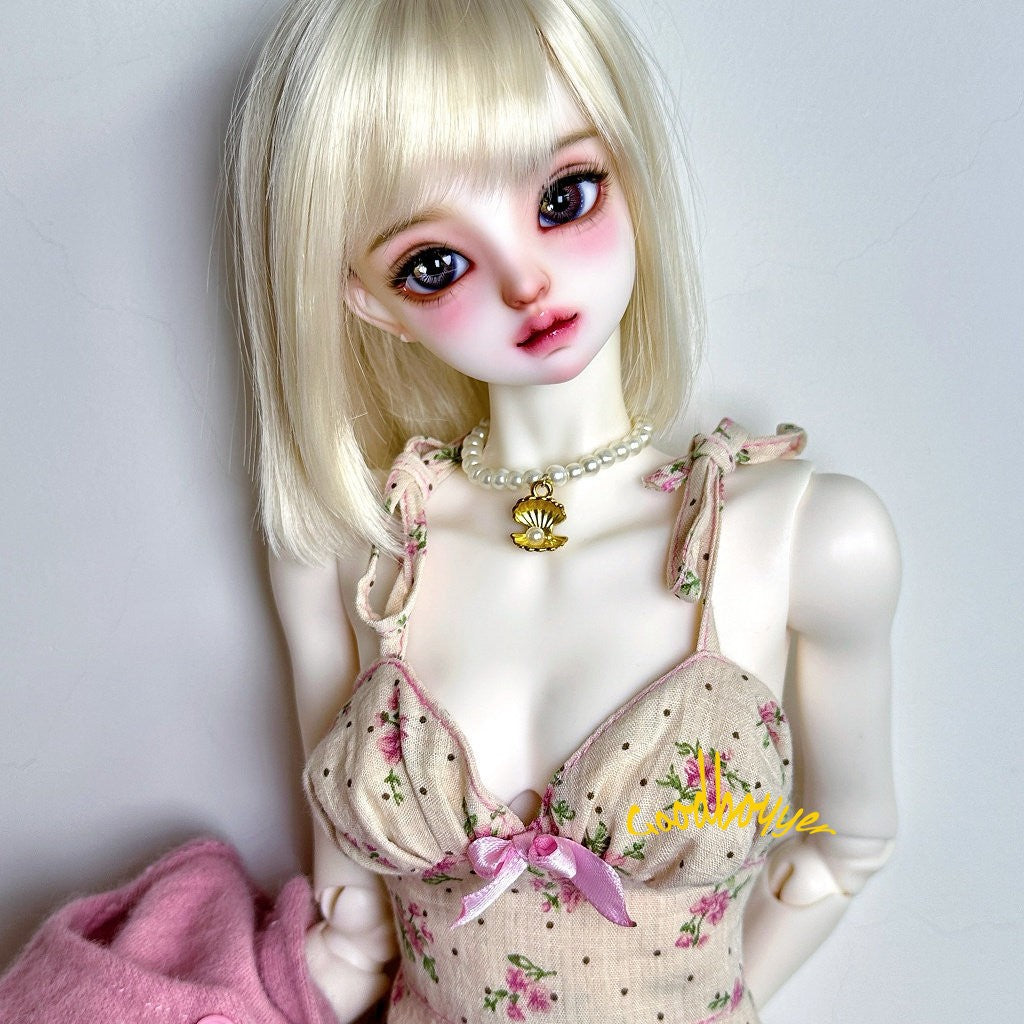 1/4 1/3 SD16 SID EID BJD Clothes Beige Floral Sling Dress Flowers + Polka Dots